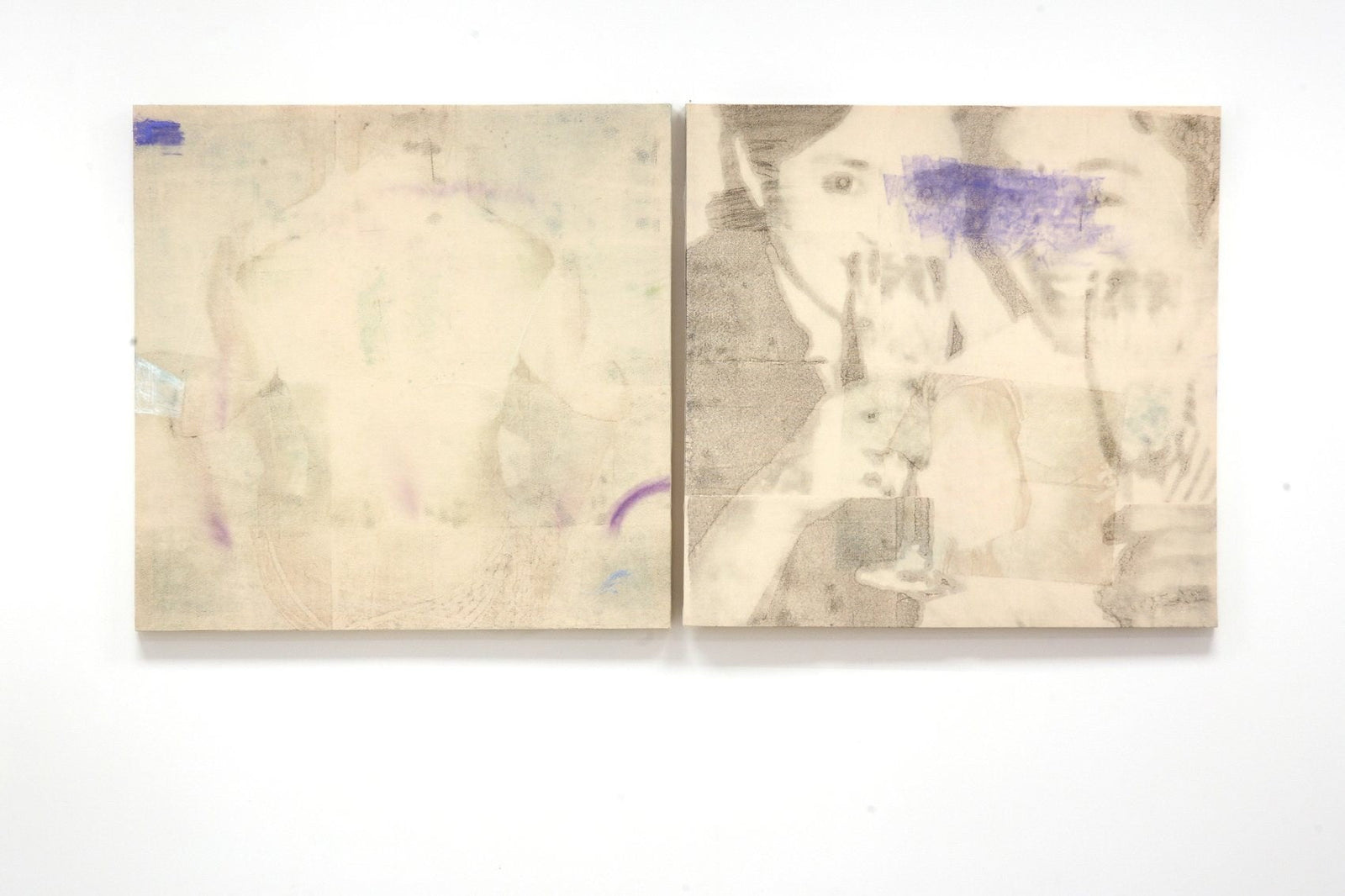 Liminal Cosmos (diptych) — found photographs veiled in wax, their faces left to dissolve.