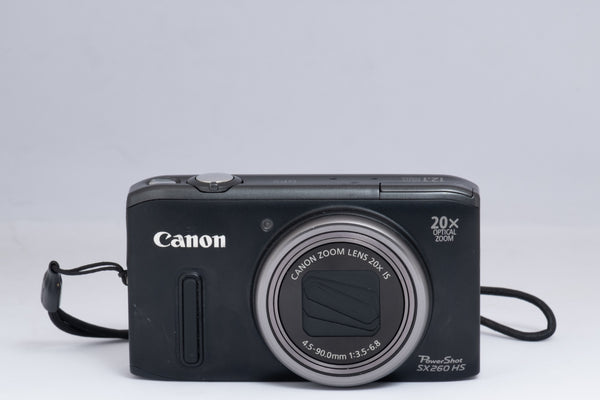 CANON POWERSHOT SX260-HS black digital camera — front view