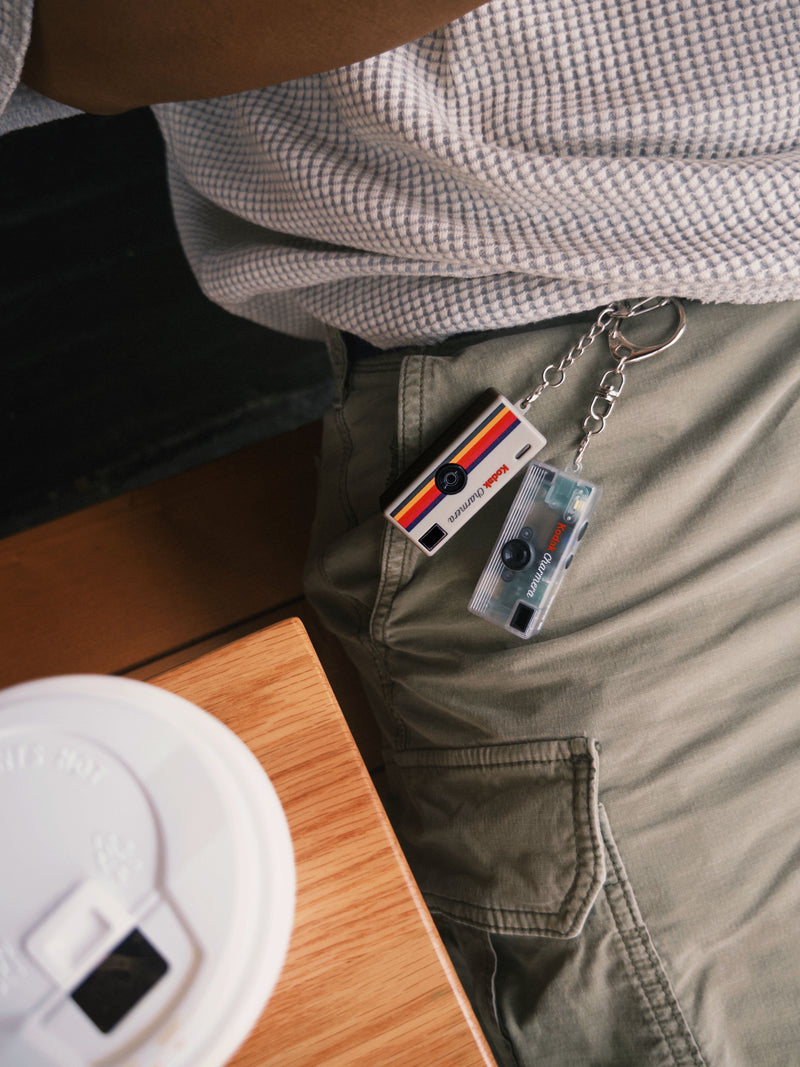 Close-up of the Kodak Charmera showing its keyring attachment
