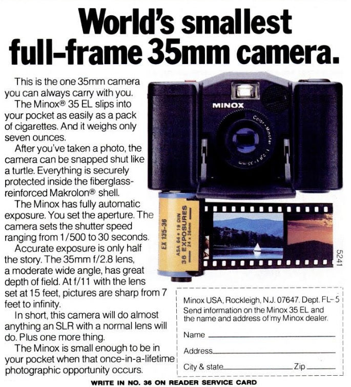 Vintage Minox 35 EL ad — "World's smallest full-frame 35mm camera" — view 4