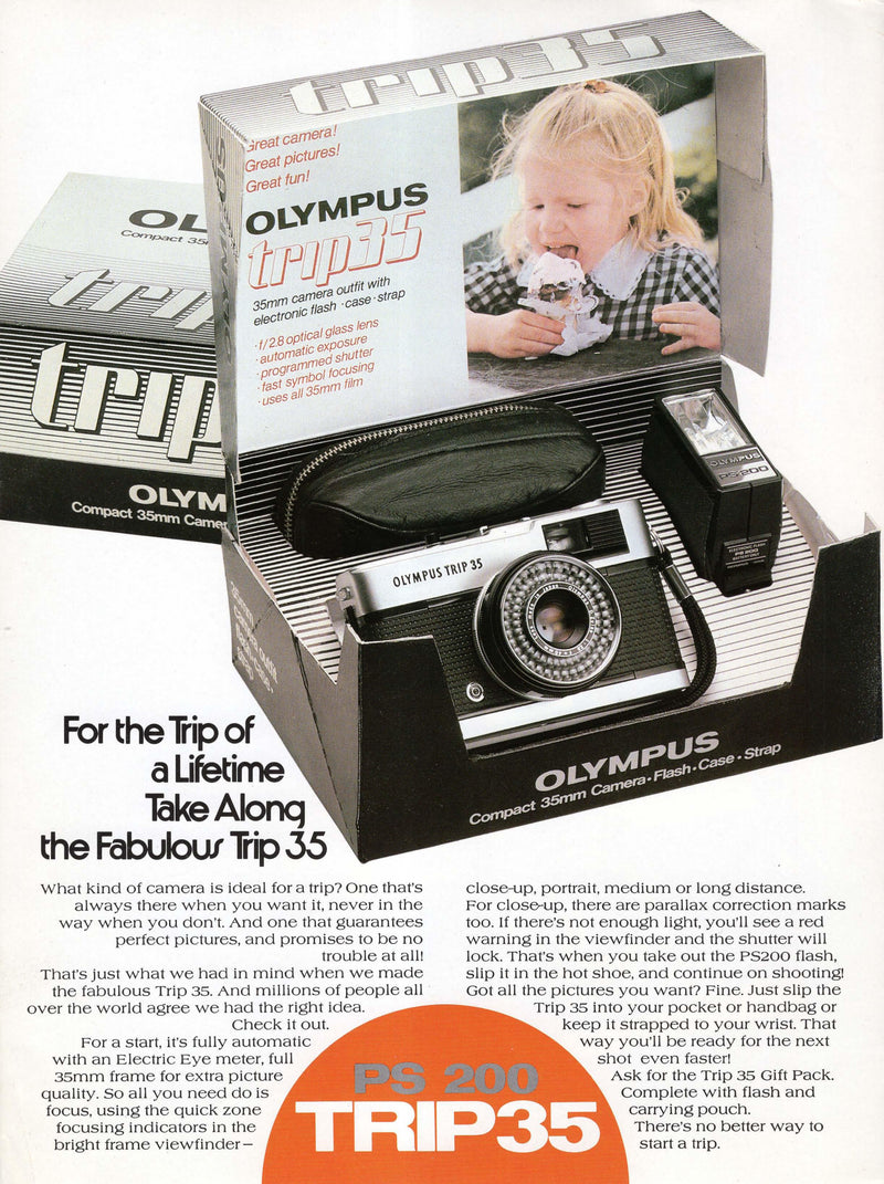 Vintage Olympus Trip 35 ad — "For the Trip of a Lifetime, Take Along the Fabulous Trip 35" — view 3