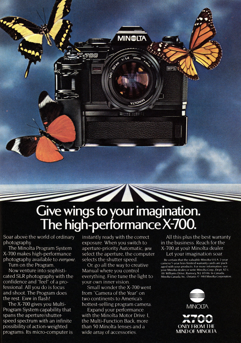 Vintage Minolta X-700 ad — "Give wings to your imagination. The high-performance X-700." — view 2